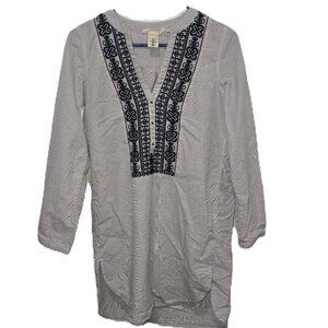 H&M Striped Tunic Blouse / Dress Womens Size 4, Embroidered Pin Stripes
